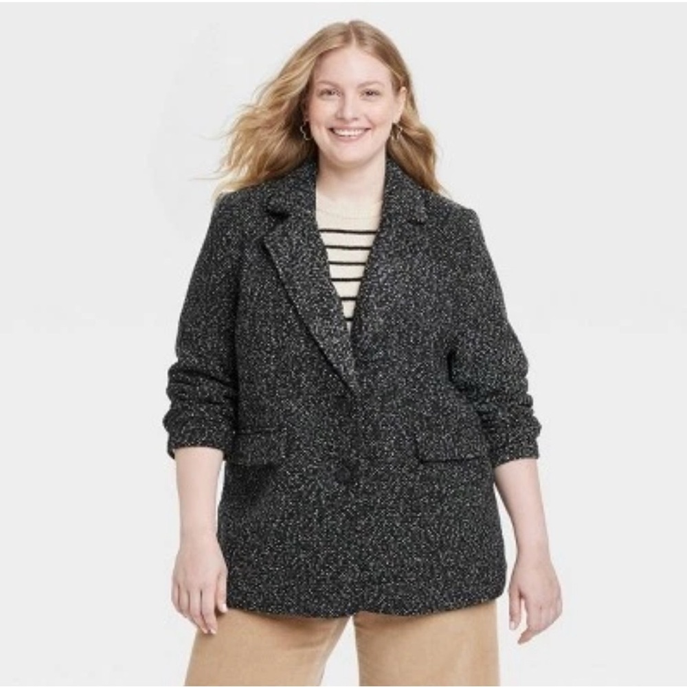 Universal Thread Oversized Blazer Black & White Tweed Speckled Pattern/size L